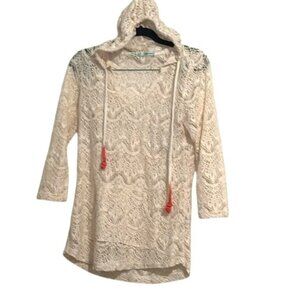 Maurices Womens Medium Lace Hooded Tunic Cover-Up With Drawstrings